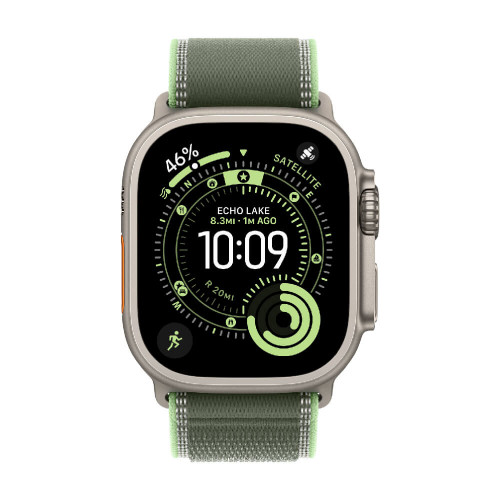 
Apple Watch Ultra 3, 49 мм, Natural Titanium Case/Green/Neon Trail Loop S/M Band