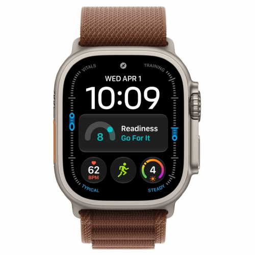 
Apple Watch Ultra 4, 49 мм, Natural Titanium Case with Burgundy Alpine Loop (S)
