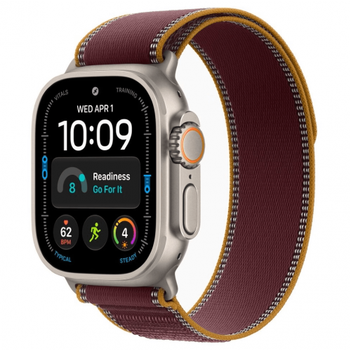 
Apple Watch Ultra 4, 49 мм, Natural Titanium Case with Burgundy Trail Loop (M/L)