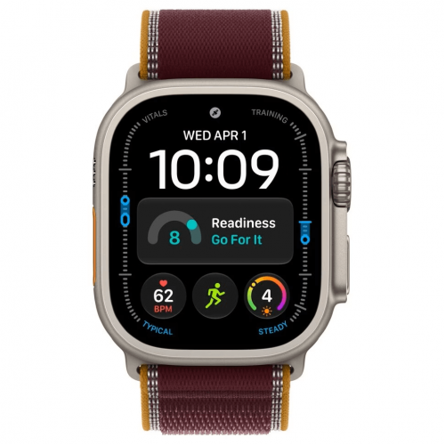 
Apple Watch Ultra 4, 49 мм, Natural Titanium Case with Burgundy Trail Loop (S/M)