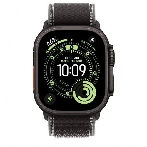 
Apple Watch Ultra 3, 49 мм, Black Titanium Case/Black Charcoal Trail Loop S/M Band