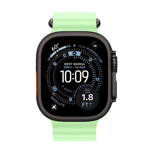 
Apple Watch Ultra 3, 49 мм, черный корпус из титана, ремешок Ocean цвета «Neon Green»