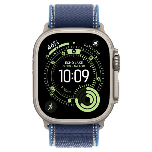 
Apple Watch Ultra 3, 49 мм, Natural Titanium Case/Blue/Bright Blue Trail Loop M/L Band