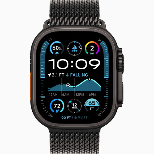 
Apple Watch Ultra 2 GPS + Cellular, 49 мм, корпус из титана, ремешок Titanium Milanese Loop черного цвета, размер S