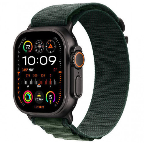 
Apple Watch Ultra 2 GPS + Cellular, 49 мм, черный корпус из титана, ремешок Alpine цвета «Dark Green», размер S
