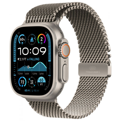 
Apple Watch Ultra 2 GPS + Cellular, 49 мм, корпус из титана, ремешок Titanium Milanese Loop бежевого цвета, размер M