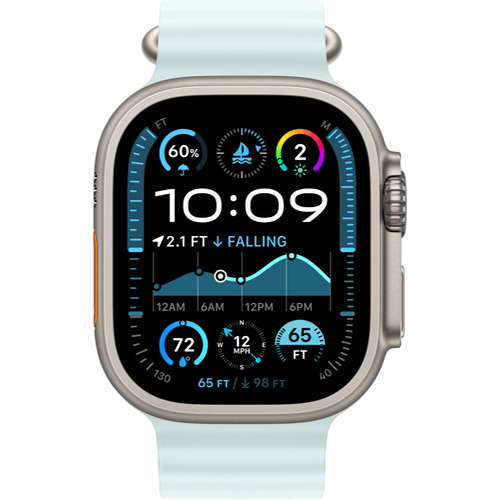 
Apple Watch Ultra 2 (2024) GPS + Cellular, 49 мм, корпус из титана, ремешок Ocean цвета «Ice Blue»