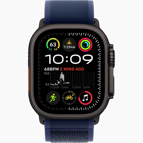 
Apple Watch Ultra 2 GPS + Cellular, 49 мм, черный корпус из титана, ремешок Trail цвета «Blue», размер M/L