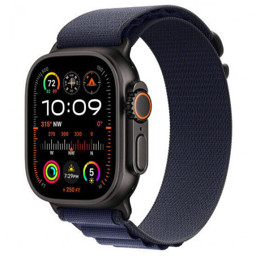 
Apple Watch Ultra 2 GPS + Cellular, 49 мм, черный корпус из титана, ремешок Alpine цвета «Navy», размер L